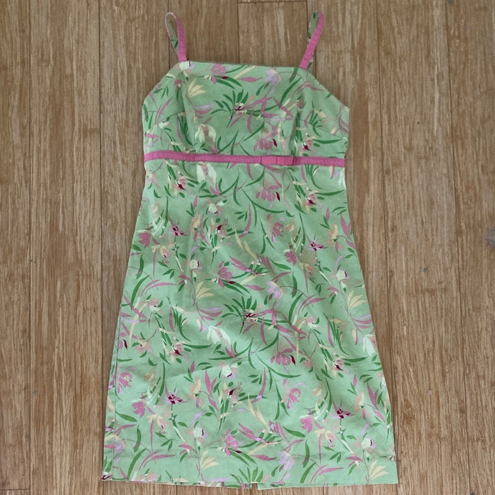 Amanda Smith Petite Green and Pink Tropical Floral Dress